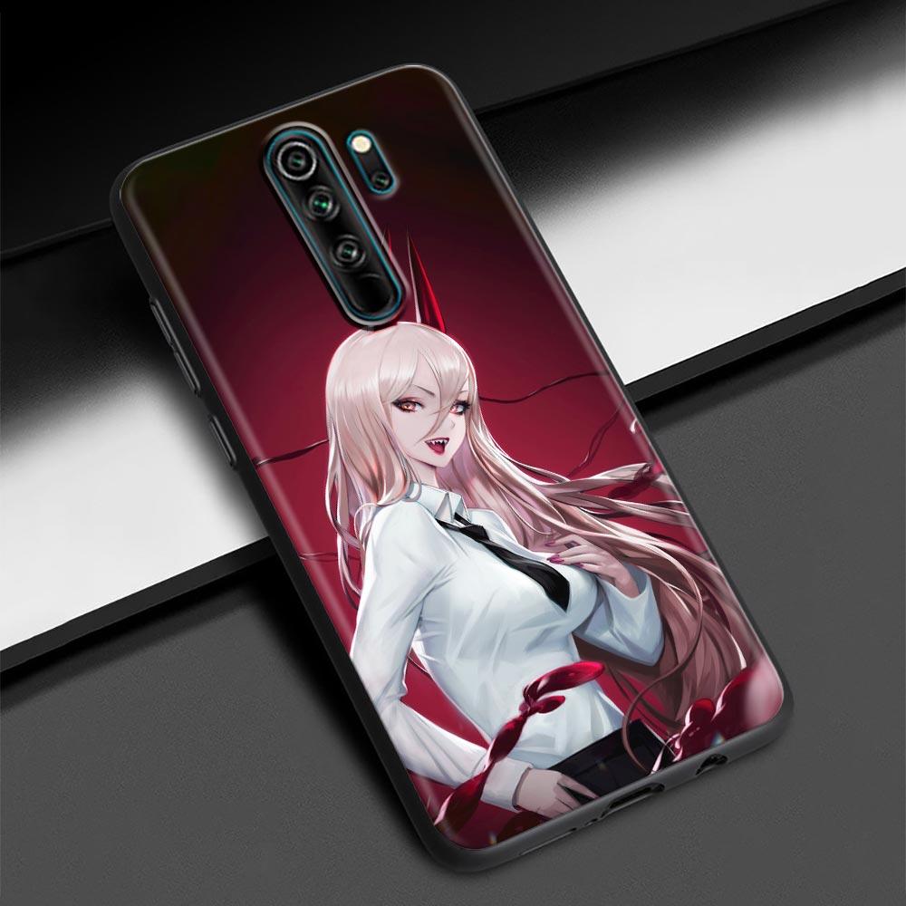 ChainSaw Man Girl Anime Handy Shell für Redmi K40 K40S K50 6 6A 7 7A 8 8A 9 9A 9C 9T 10 10C Pro Plus Schwarz Soft Case Capa