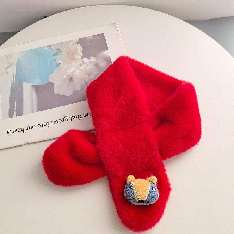 New Red Scarf Children's Plush Scarf Winter Boys and Girls Warm Kindergarten Christmas New Year's Day Gift Bright Red