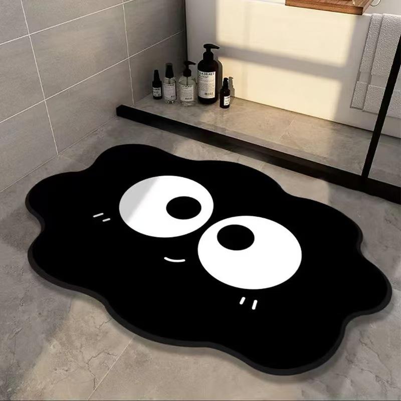 Black Soot Ball Diatomaceous Earth Anti-Slip Bathroom Mat - Absorbent, Quick-Drying, Wear & Stain Resistant Foot Pad