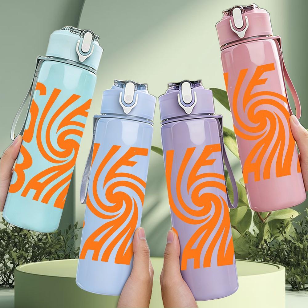 1PC Surf Band Swirl Wave Pattern 750ml Color Plastic Sports Water Bottle Leakproof Flip Straw Lid Suitable for Sports Office Home Use