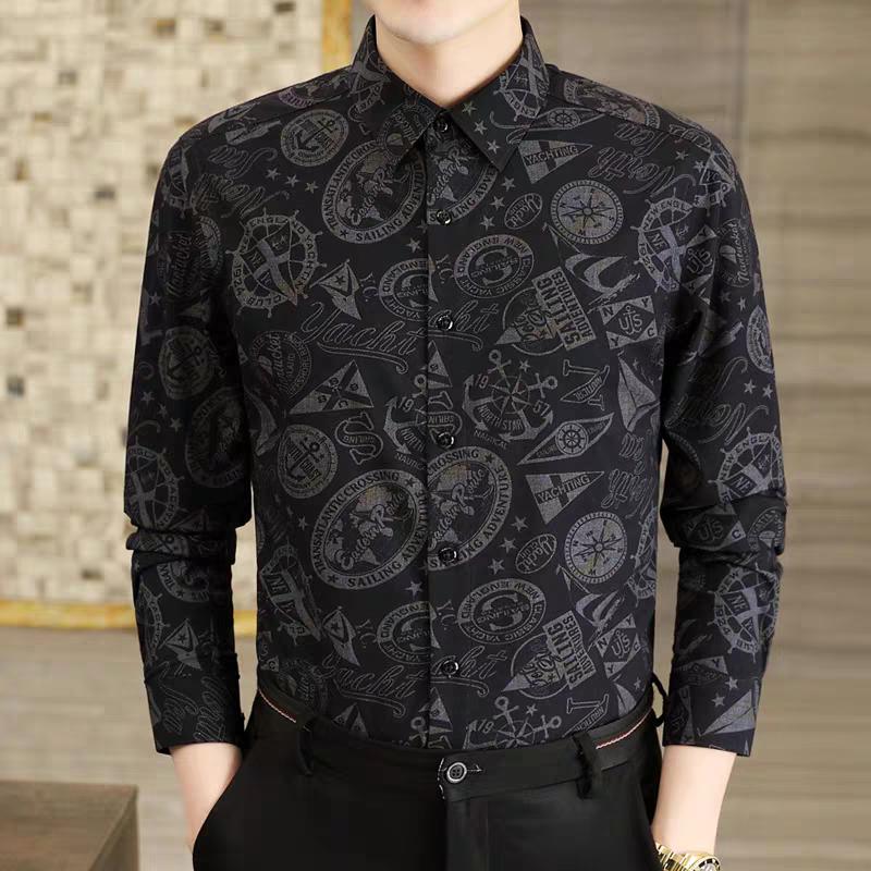 New Men's Long Sleeved Shirt Trendy and Handsome Printed Shirt Fashionable Casual Top