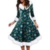Women's Fashion V-neck Casual Fit Christmas Print Party Long Sleeve Dress