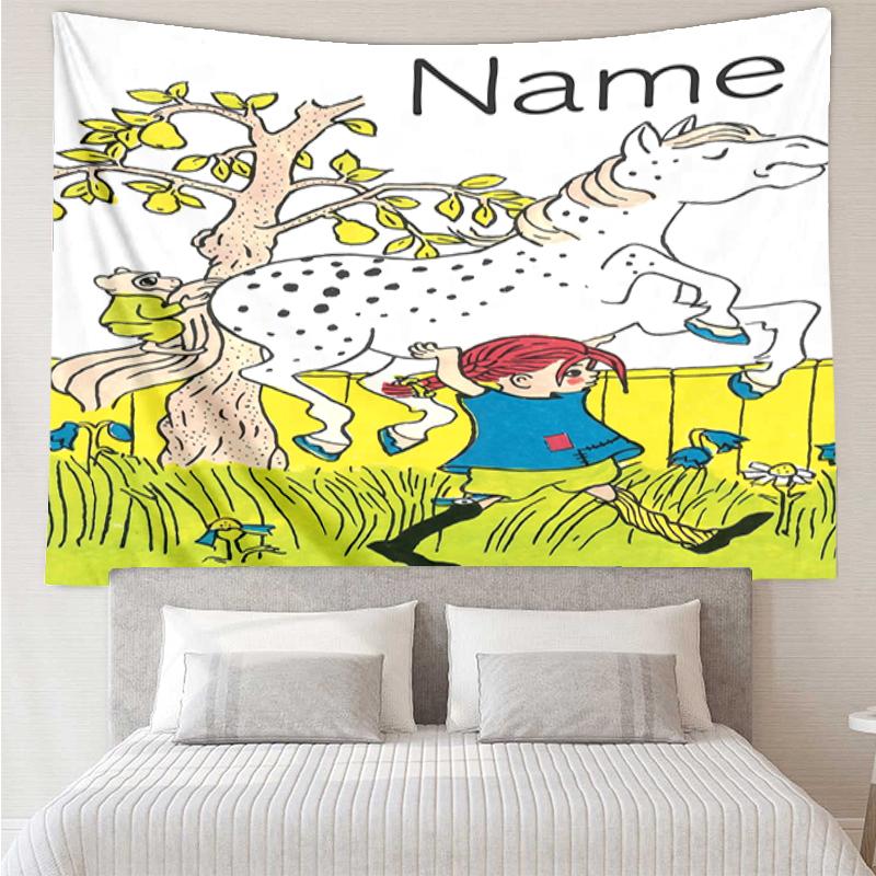 Custom Name Pippi Longstocking Print Tapestry, Backdrop, Easy Setup, Ideal for Bedroom, Office & Living Room, with Aesthetic Wall Hanging Decor.