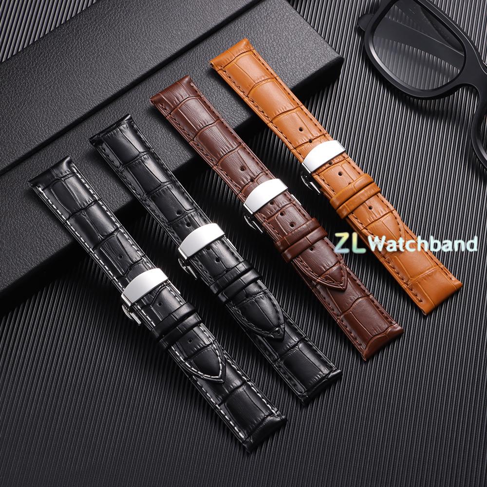 Butterfly Buckle Genuine Calfskin Leather Watch Starp Universal Replacment Watch Bands 12/13/14/15/16/17/18/19/20/21/22/23/24mm