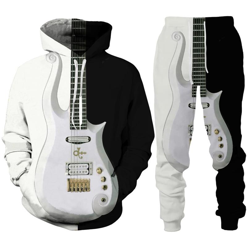Rock Music Guitar 3D Print Hoodie/Suit Men's Tracksuit Casual Sweatshirts+Pants Set Hip Hop Streetwear Spring Autumn Clothing