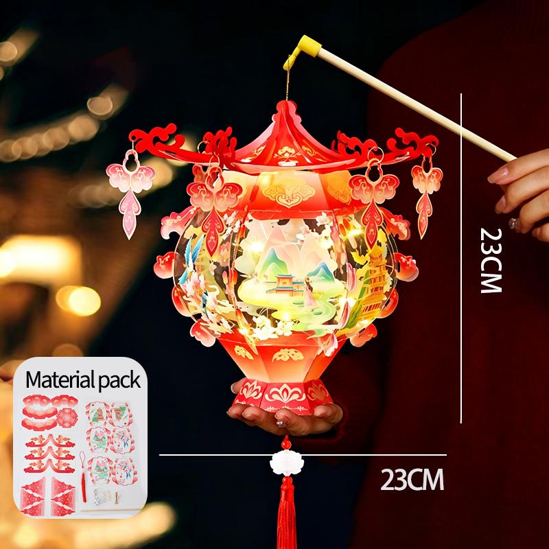 Mid Autumn Festival Lantern Palace Shape DIY Lantern Handmade Luminous Lamp Holiday Hanging Light Decor Birthday Gift Lanterns
