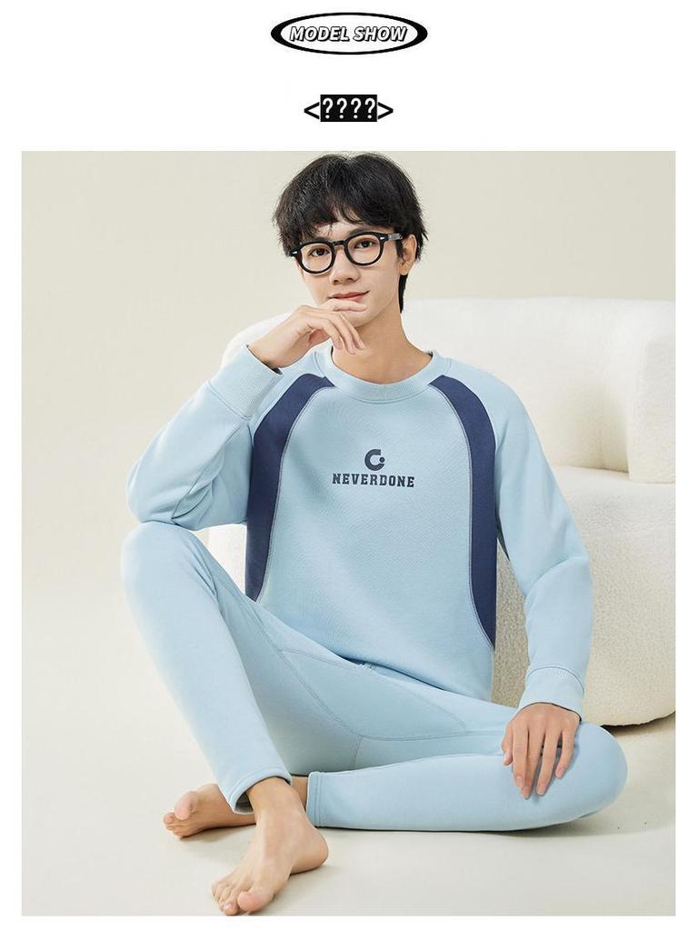 Herren Herbst Unterwäsche mit Fleecefutter: Teenager Schüler Winter Wärme Set