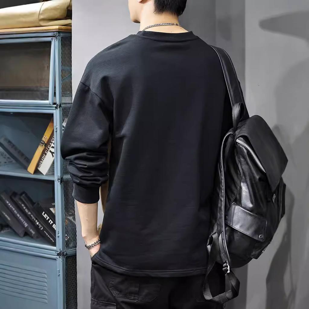 Autumn 40G Heavy Asymmetrical Splicing Contrasting Color Long-Sleeved T-Shirt Men'S American Casual Loose Large Size Pure Cotton Sweater