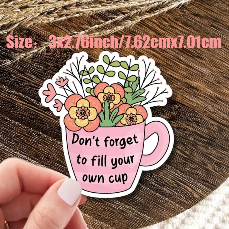 Nie zapomnij napełnić własnego kubka, Estetyczny Retro Kwiatowy, Trwały na Laptopa, Samochód, Więcej - Idealny dla Nastolatków, Dorosłych, Kreatywny Dekor i na Prezent