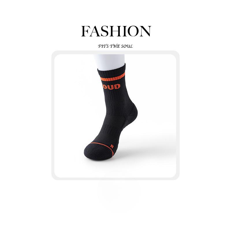 Female Spring and Autumn Striped Letters Professional Badminton Tennis In Tube Cotton Socks