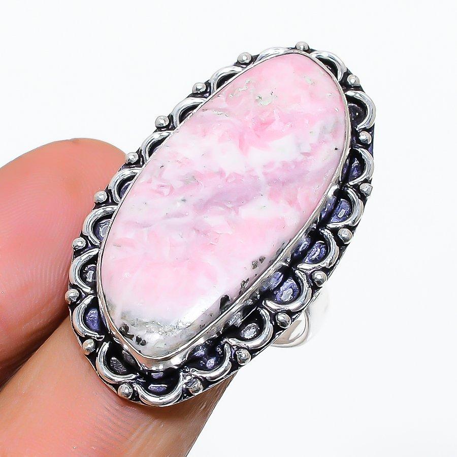 

Rhodochrosite Gemstone Handmade 925 Sterling Silver Jewelry Ring Size 7.5 SU-10522