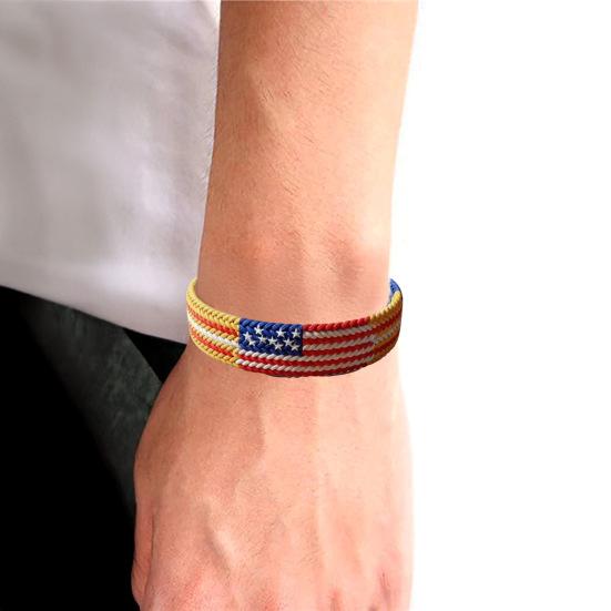 Woven Bracelet Handcrafted Red White Blue Patriotic Bracelet Adjustable American Flag Bracelet 4th of July Jewelry