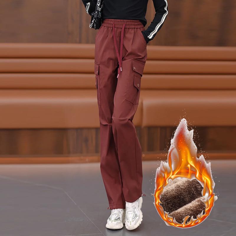 Women's Autumn/Winter 2024 High-Waisted Wide-Leg Sweatpants - Thick, Casual, Slimming Design