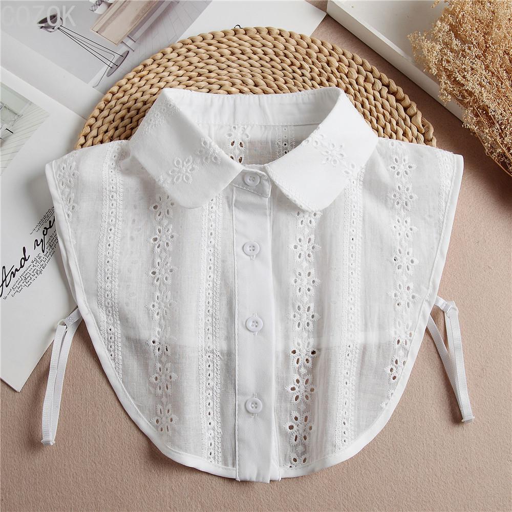 Women's Solid Colour Black White Vertical Small Flip Collar Versatile Shirt Jumper Jumper Fashion Lace False Collar Four Seasons