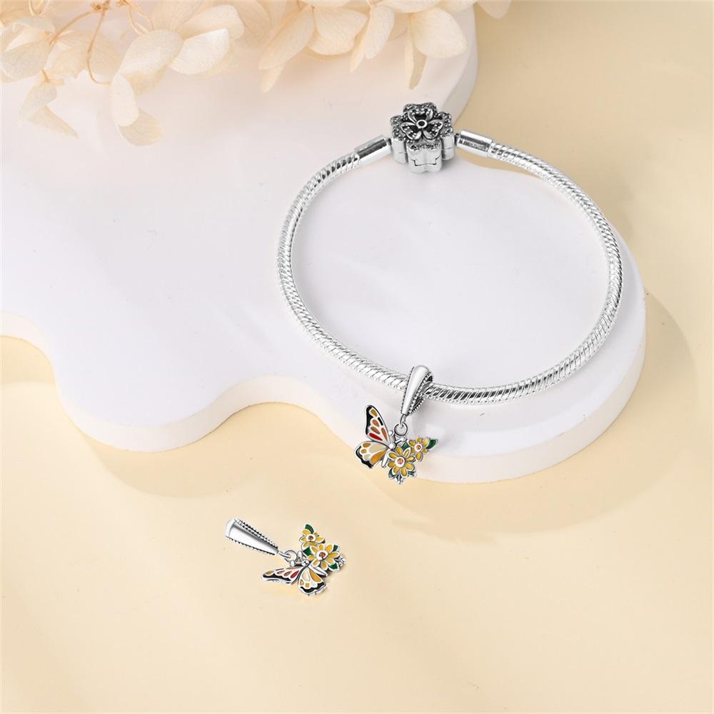 Original Copper Charms Luxury Romantic Butterfly Sunflower Pendant Beads Fit Bracelet Diy Women Delicate Gift