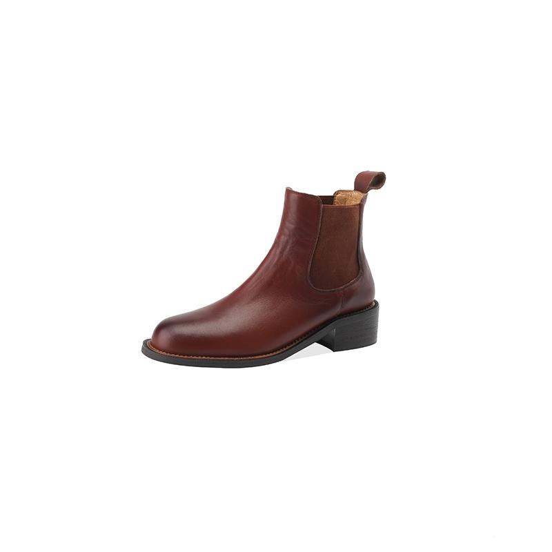 Krazing Pot Cow Skin Autumn Winter Shoes Concise Thick Heels Size 43 Size 42 Chelsea Boots Round Toe Slip on Retro Ankle Boots
