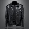 Mens Slim Fit PU Leather Motorcycle Jacket With Notched Collar Black Casual Outerwear Fall Winter