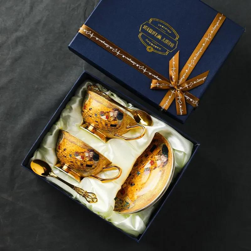 Luxury Bone China Coffee Mug Set - European Palace Style Tea Cups with Spoon & Tray, Elegant Afternoon Tea Drinkware Gift