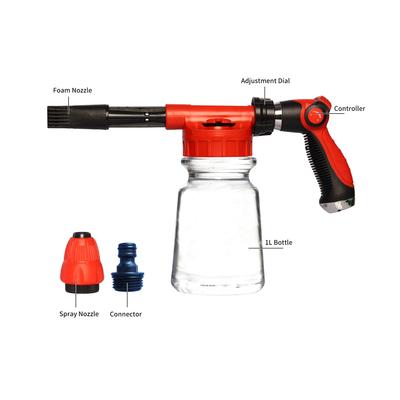 Autowasch-Schaumpistole mit 1 l weißer Flasche, Sprühdüsen-Anschluss, Schaumsprüher für Haus, Garten, Auto