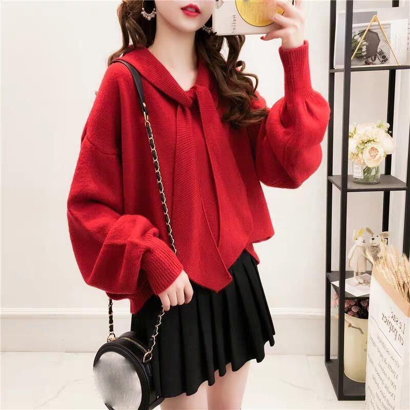 Spring and Autumn Korean Style Small Fresh Loose Sweater Women's Turtleneck Knit Top Short Long Sleeve Sweater