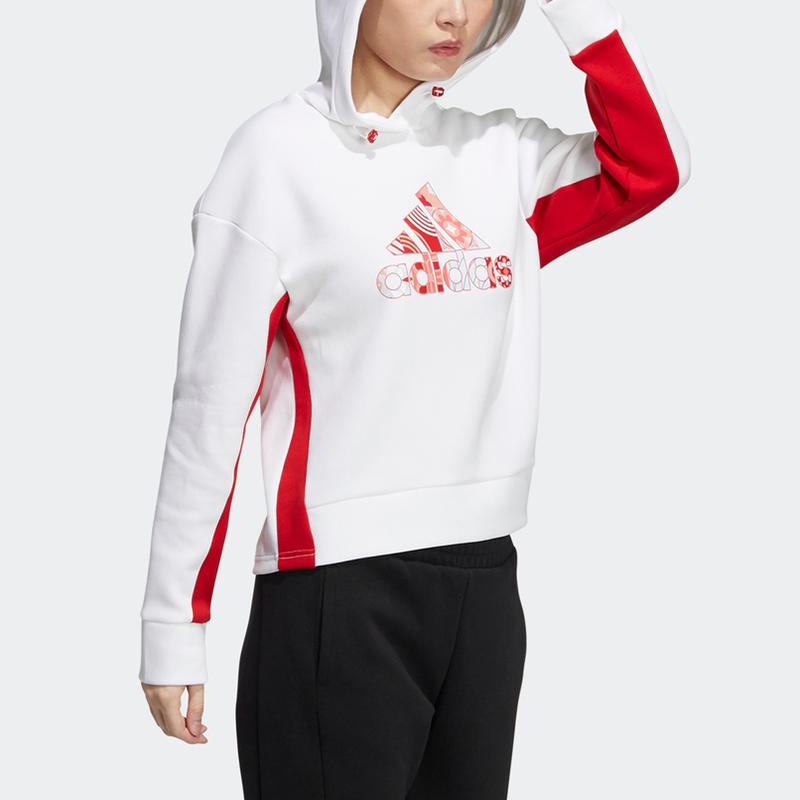 Adidas Cny Hood Sweat Limited Casual Sports Breathable Hoodie White Light Red Women HC2798