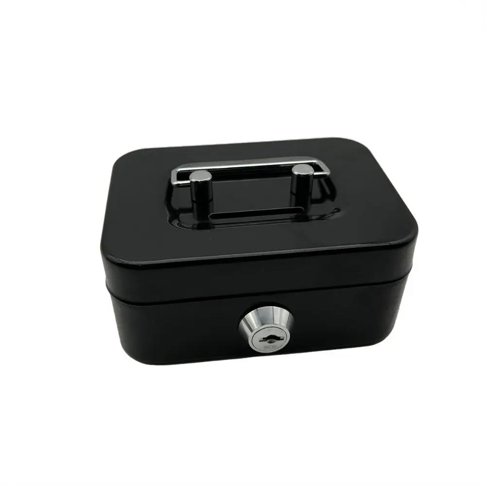 

11.5*8.5*5.8cm Key with Handle Lock Cash Box Metal Small Cash Storage Box with Handle with Lockable Cover Money Organizer Kids чёрный