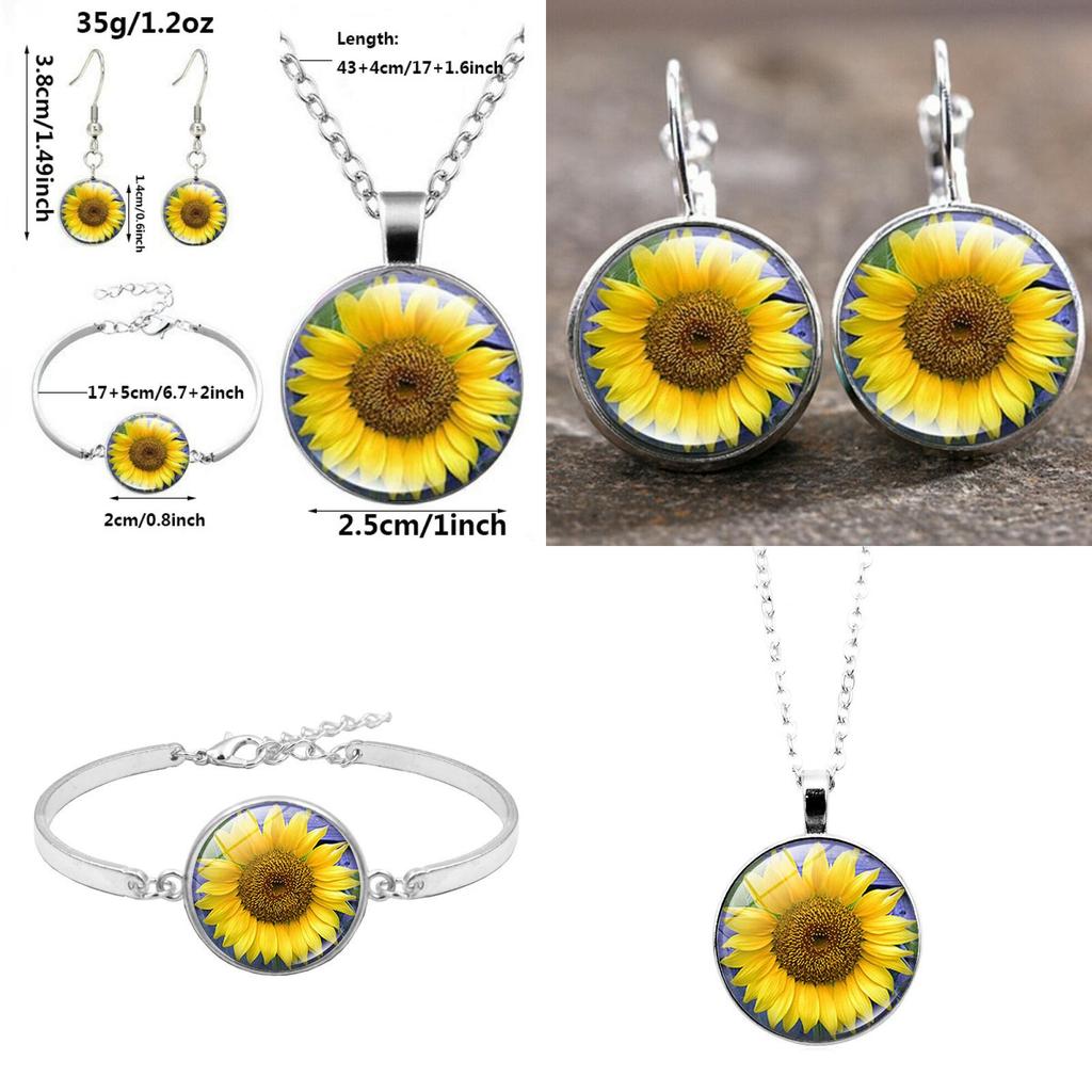 Vintage Sonnenblumen Schmuckset Mit Legierung Anhänger Kette Ohrringe Für Damen