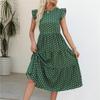 Summer Women Long Dress Polka Dot Print Round Neck Ruffled Sleeveless