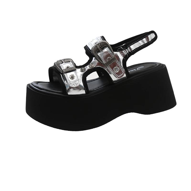 Fashion 2024 New Fashion Roman Sandals Women's Summer Hollow Cool Boots Functional Wind Metal Buckle Increase Platform Platform Shoes