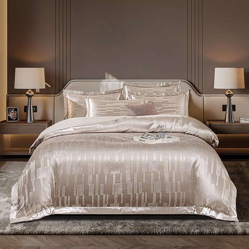 Yarn-Dyed Quality Jacquard Satin Luxury Delicate Silky Texture Bedding Set Double Queen (1Duvet Cover+1Bed Sheet+ 2Pillowcases)