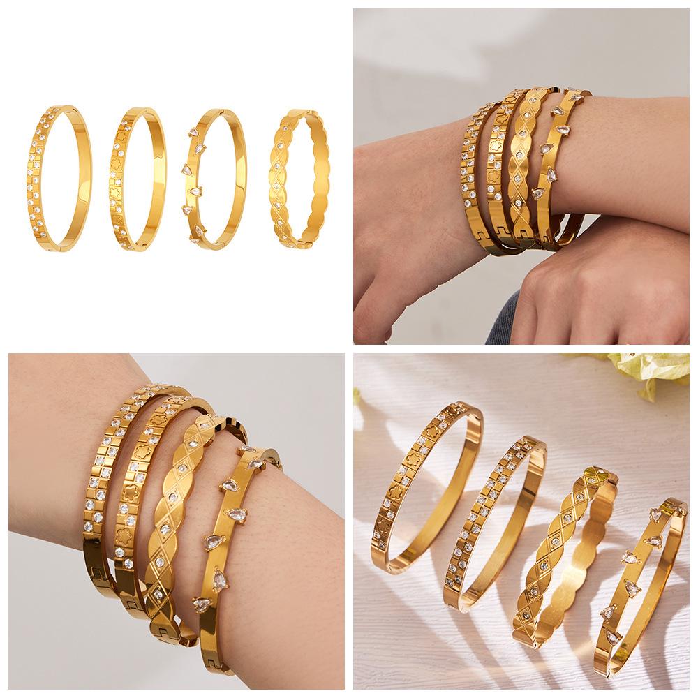 18K Gold-Plated Geometric Zirconia Water Drop Bracelet