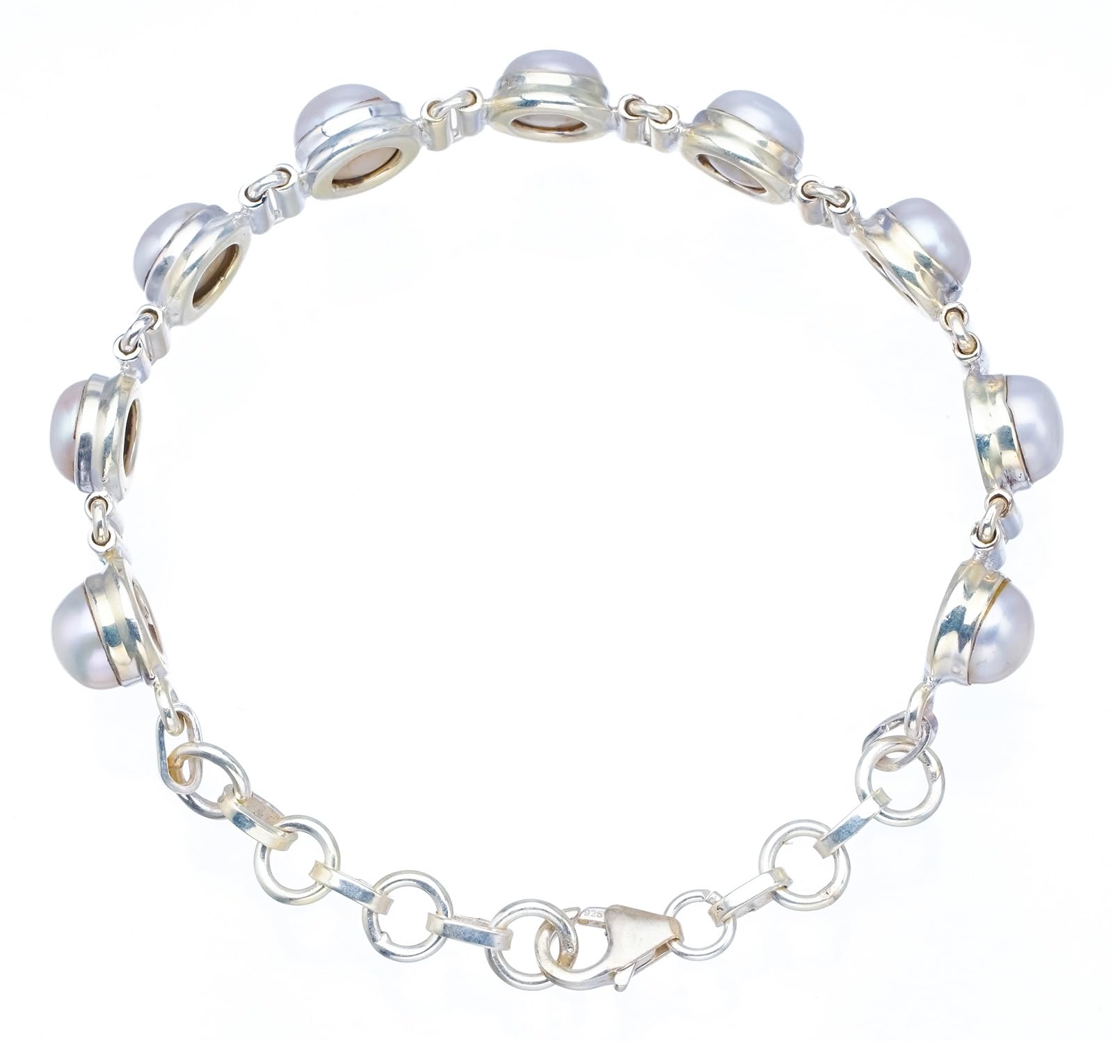 

StarGems Natural River Pearl Handmade Vintage 925 Sterling Silver Bracelet 6 3/4-7 1/2 S2040