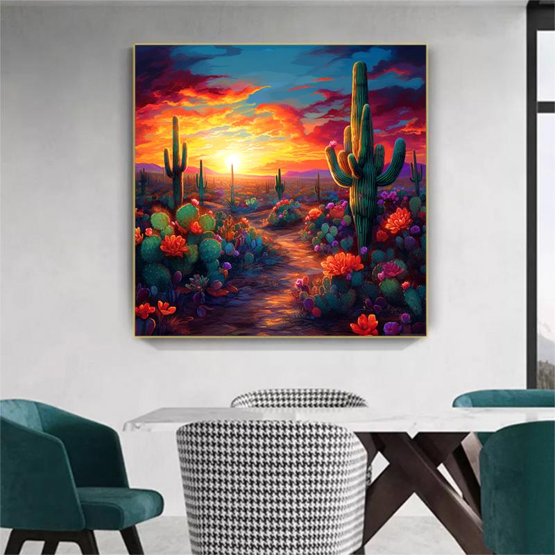 5d DIY Diamond Painting Cross Stitch Cactus Scenery Diamond Embroidery Mosaic Full Round Drill Home Decor Arts