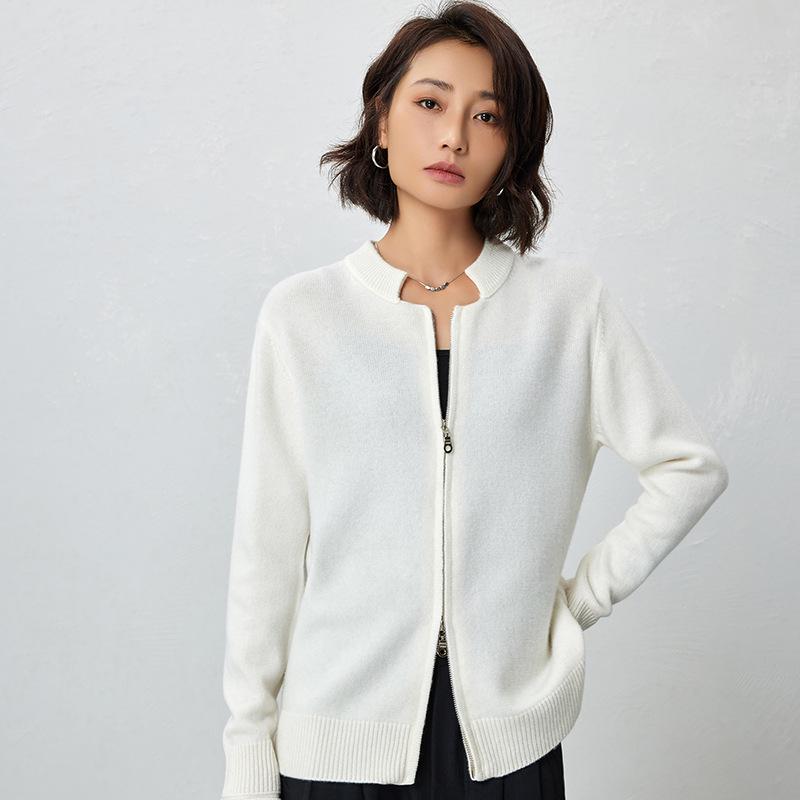 Women's High Neck Double Zipper Knit Cardigan - 2025 Autumn/Winter Collection