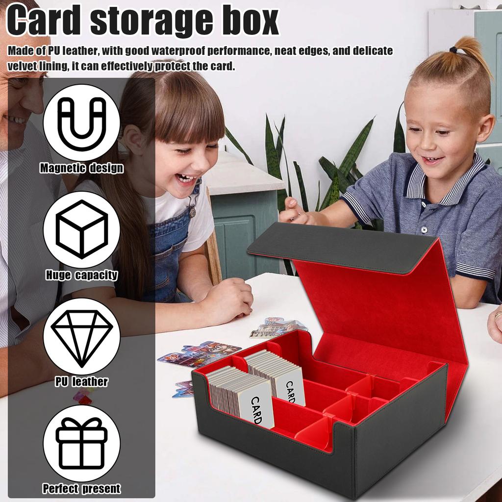 3 Rows Card Storage Box Card Deck Case Holds 1800+ Single Sleeved Cards Magnetic Closure PU Leather TCG Card Box Organizer
