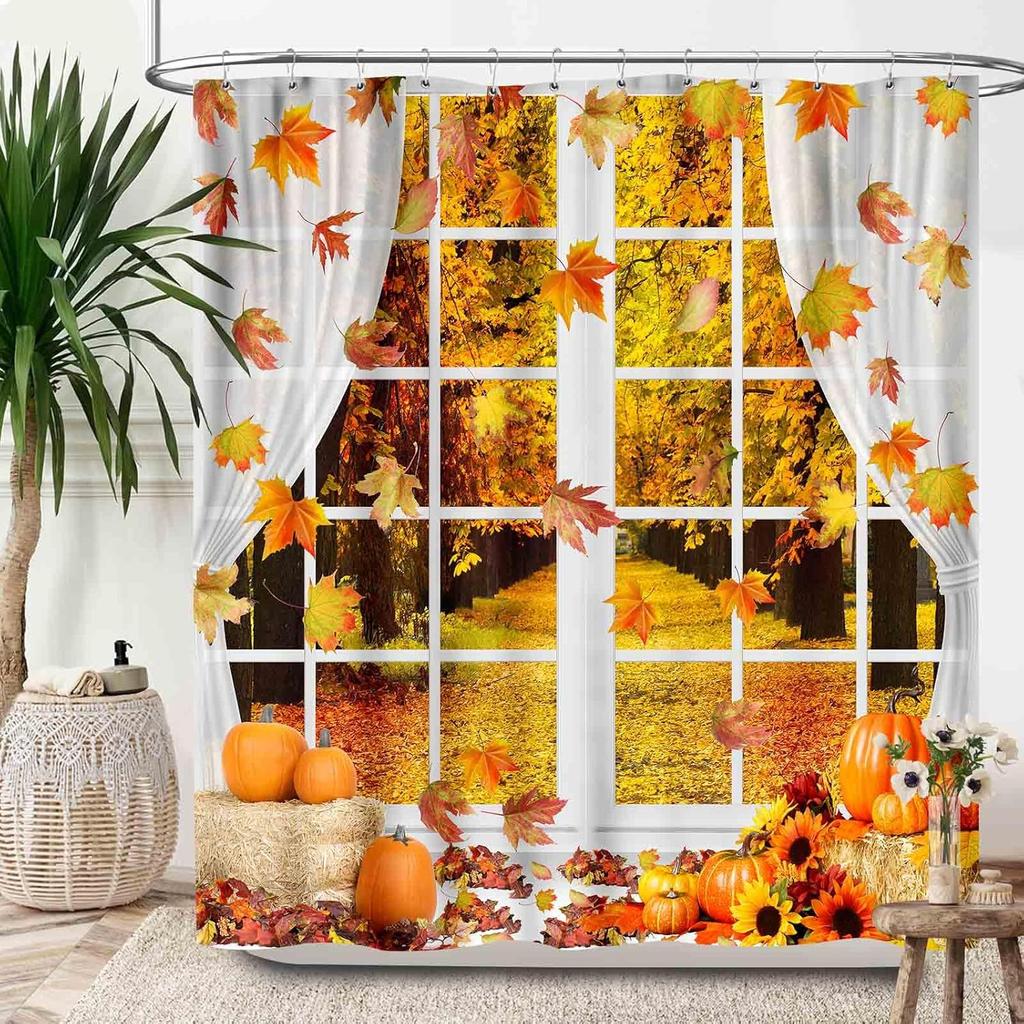 Christmas Shower Curtain,Winter Fireplace Xmas Trees Gifts Printed New Year Waterproof Fabric Bathroom Shower Curtain Set with