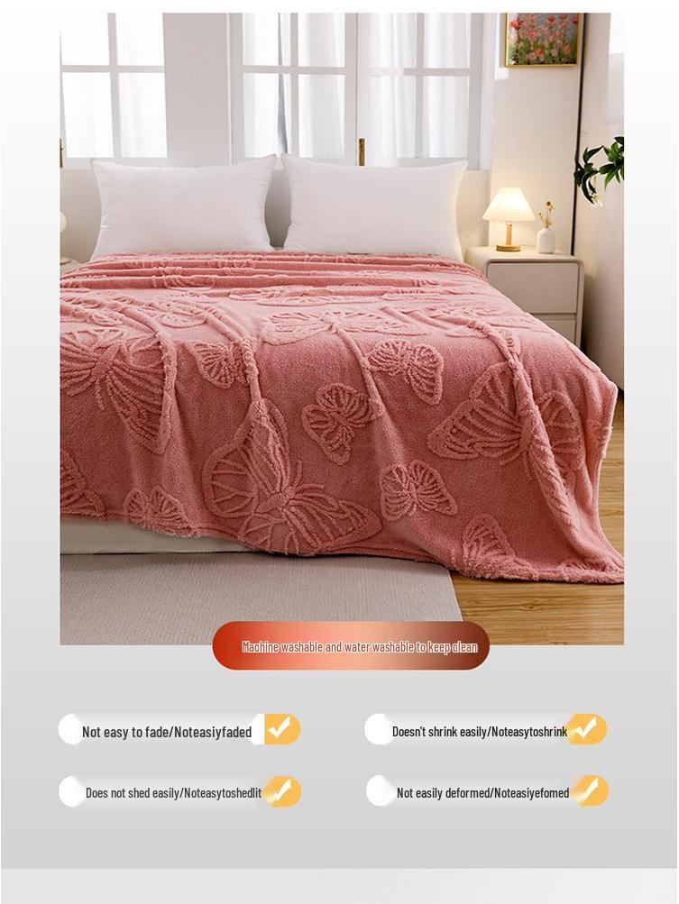 Zimowy aksamitny taftowy koc z motywem motyla i kwiatów: Dwustronny, pogrubiony żakard 3D, wielofunkcyjny na drzemki, do klimatyzacji i jako prześcieradło.