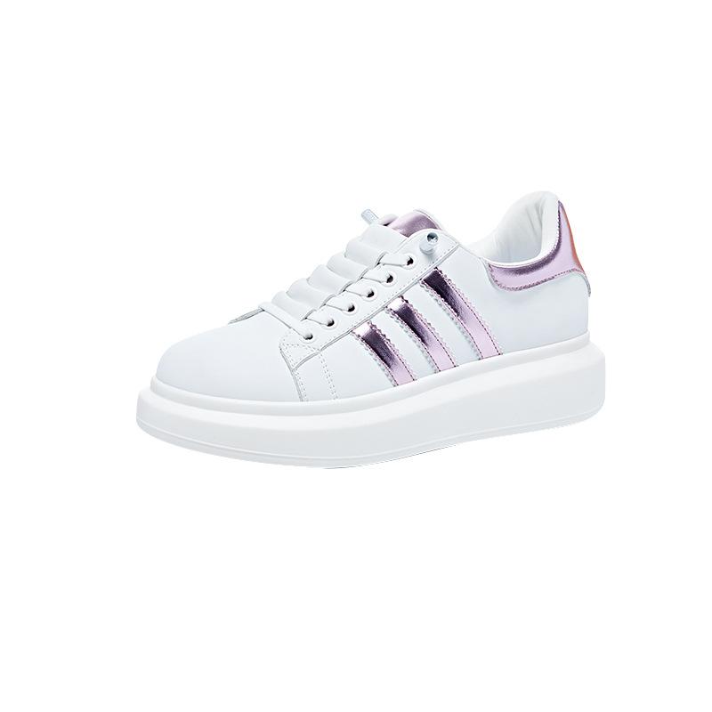 Spring Small Size Casual Shoes for Women, Thick-soled Leather Little White Shoes for Women, Lace-up Color Matching Student Shoes