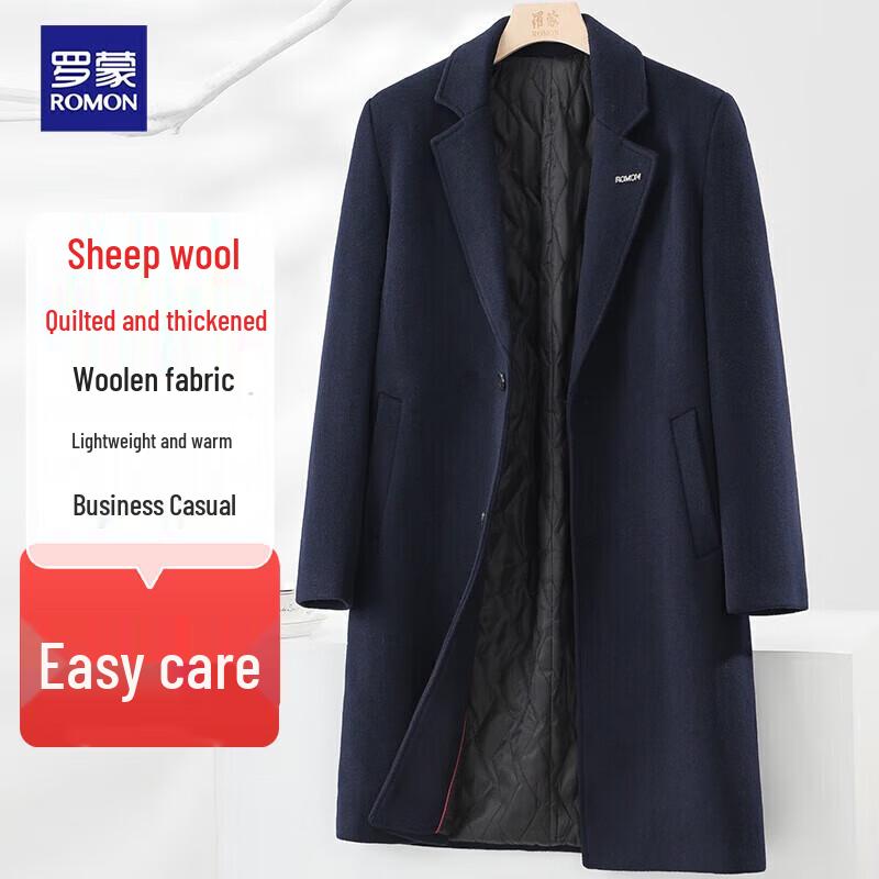 Romens Men's Wool Blend Thickened Mid-Length Winter Coat