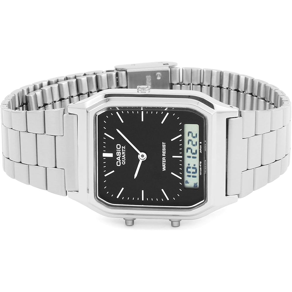 Casio AQ-230A-1DMQYES Men's Analog Quartz Watch Black Stainless Steel Band