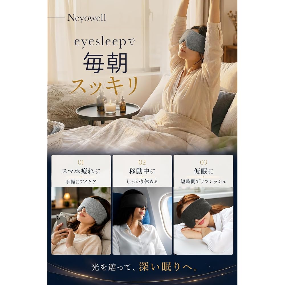 NEYO Well Sleep Mask 99.99% Light Blocking Eye Mask for Fatigue Relief (Dark Gray)