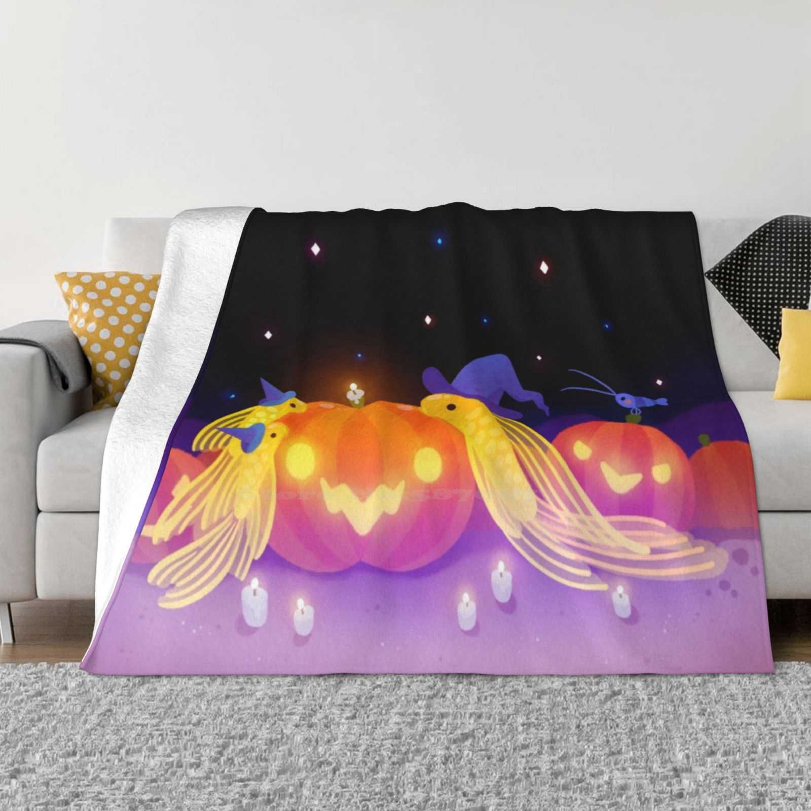 Halloween Pleco Creative Design Light Thin Soft Flannel Blanket Halloween Pleco Witch Ancistrus Blue Velvet Shrimp Fresh Water 30x40in