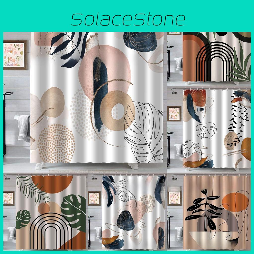 Boho Style Polyester Bathroom Shower Curtain With Geometric And Watercolor Abstract Design Waterproof Fabric