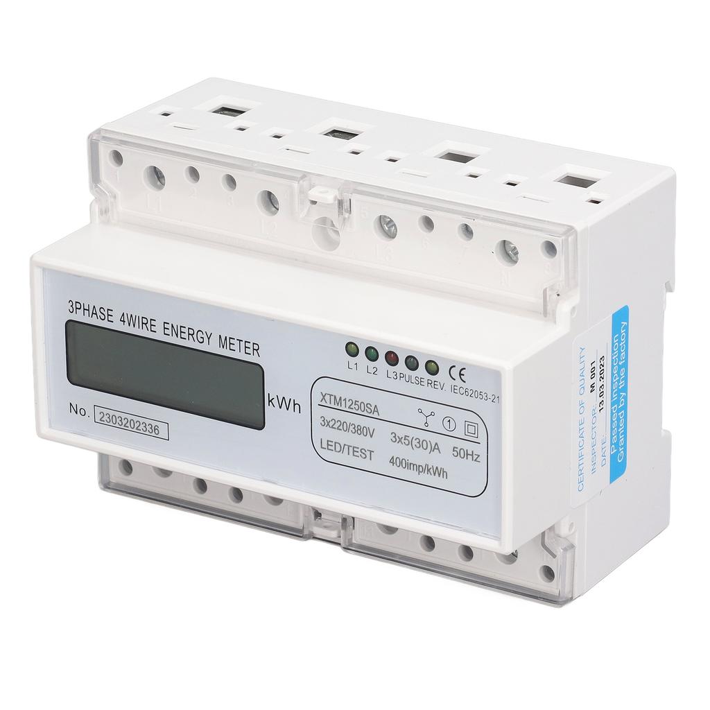 7-stelliger LCD-Elektrizitätszähler 35mm DIN-Schienenmontage 3-phasig 4-Leiter Stromverbrauchsmonitor