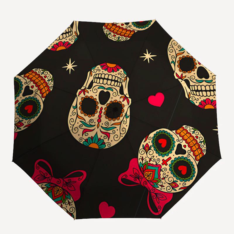 

1pc Sugar Skulls Automatic Opening/closing Umbrella with Auto Open/Close, Windproof, Foldable Sunshade, Perfect Gift for Friends, Durable Pl