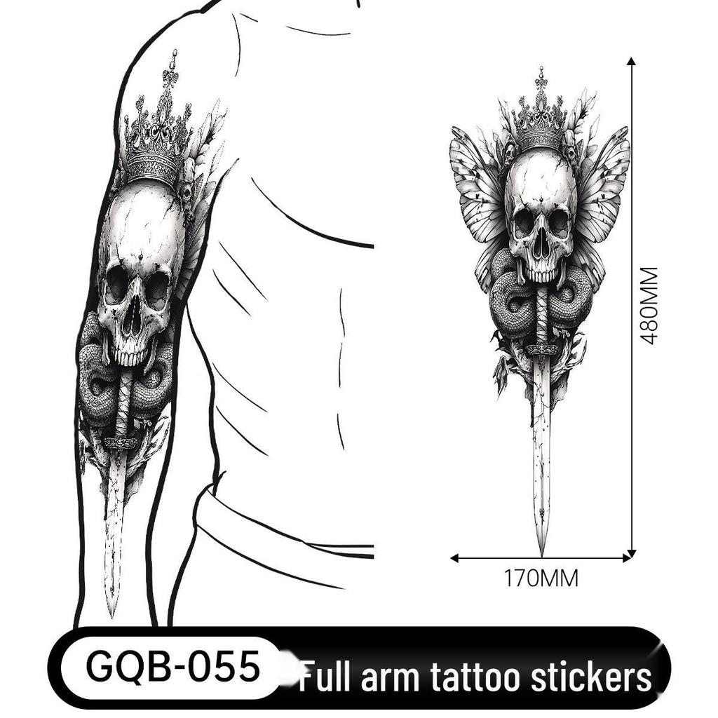 Adesivo Tatuaggio Completo per Braccio Uomo: Design Realistico Impermeabile, Motivo Tigre e Teschio