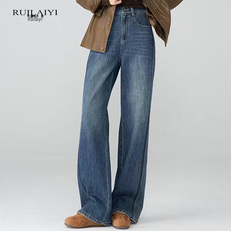 

RUILAIYI Women s Retro High-Waist Wide-Leg Denim Jeans DH055B 33