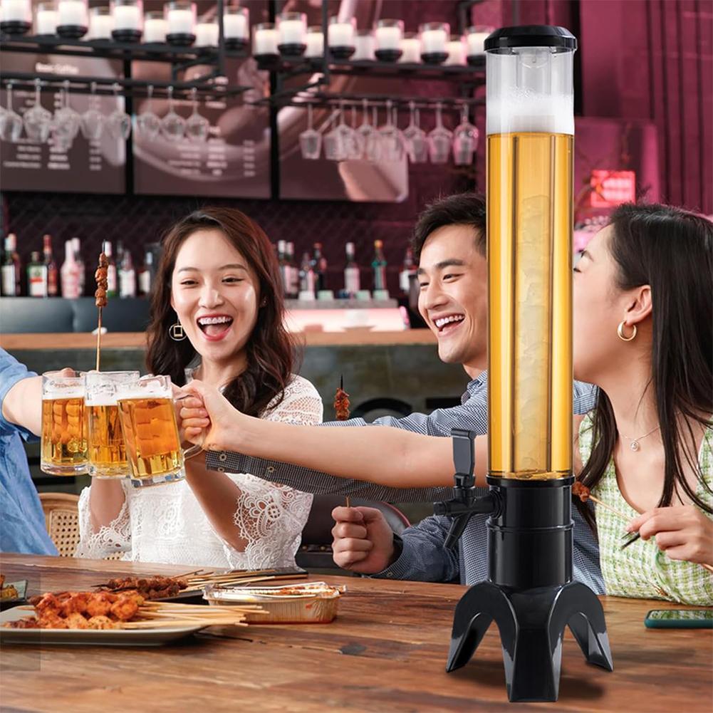 3L Beer Dispenser Beer Tower with Spigot & Ice Tube Beverage Dispenser LED Light Tabletop Liquor Dispenser for Beer Wine Drinks