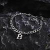 Mens Initials Cuban Links Bracelets,Stainless Steel A-Z 26 Letters Alphabet Charm Chain Wristband Adjustable,Casual Jewelry Gift