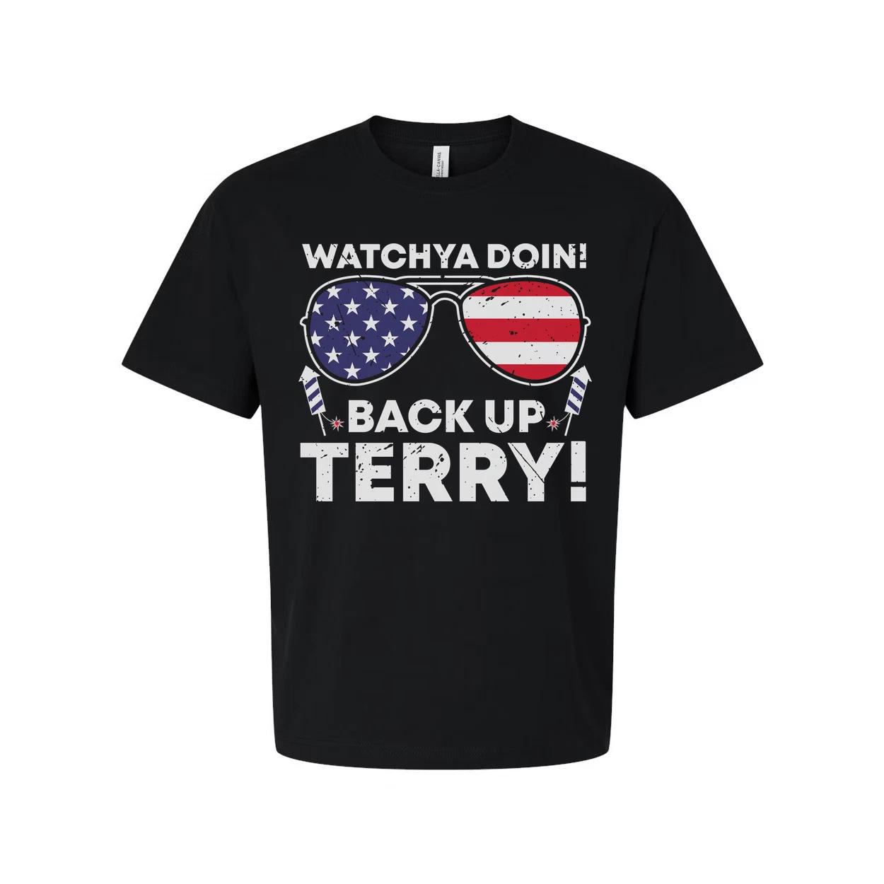 

Unisex Patriotic Graphic Tee With Star Spangled Sunglasses and Back Up Terry Tex 4XL